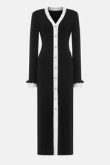 Jersey Contrast Color Metal Button Midi Dress