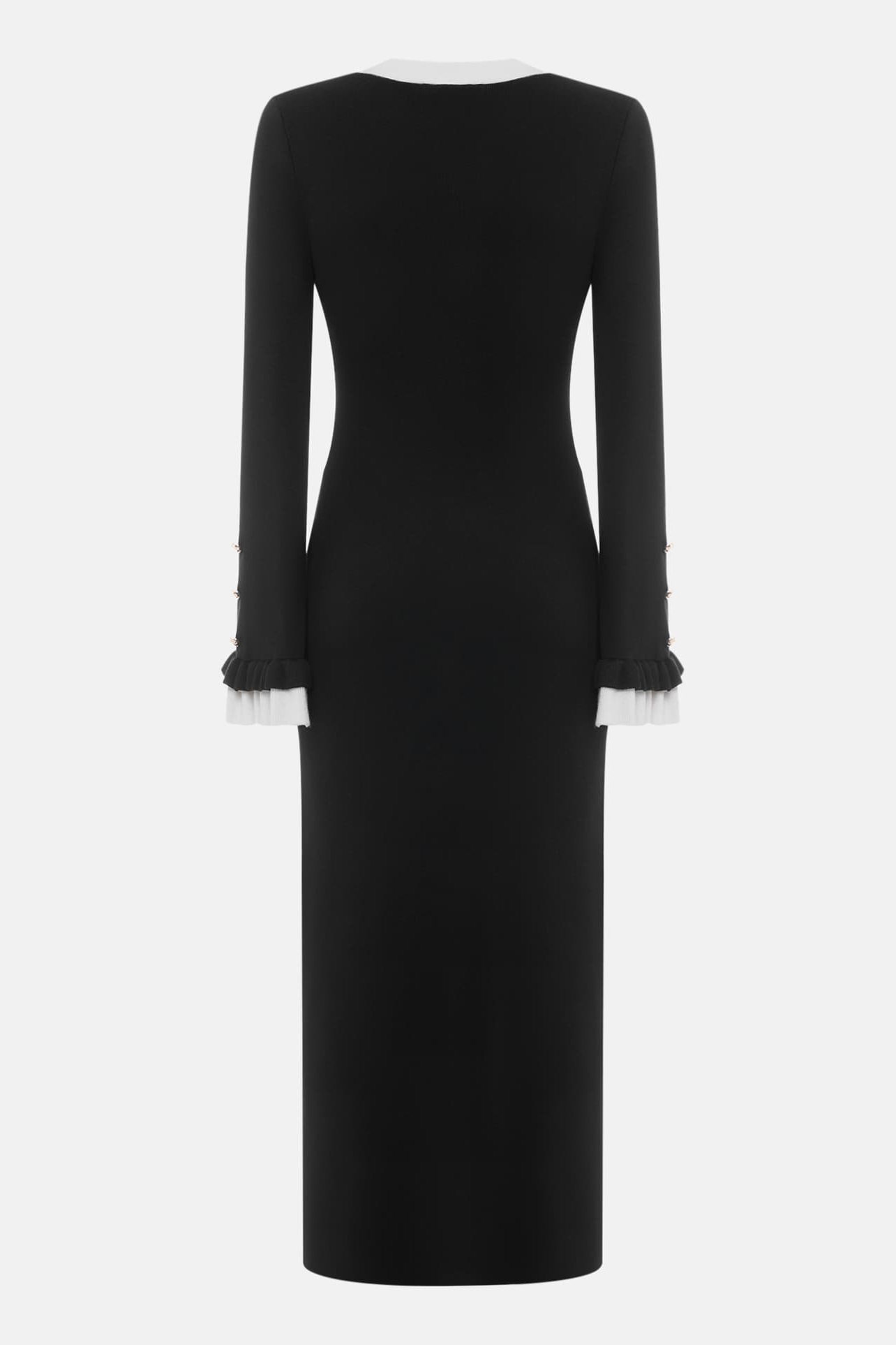 Jersey Contrast Color Metal Button Midi Dress