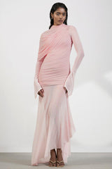 Gathering Asymmetrical Long Sleeve Maxi Dress