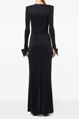 Contrast Color Bow Long Sleeve Maxi Dress