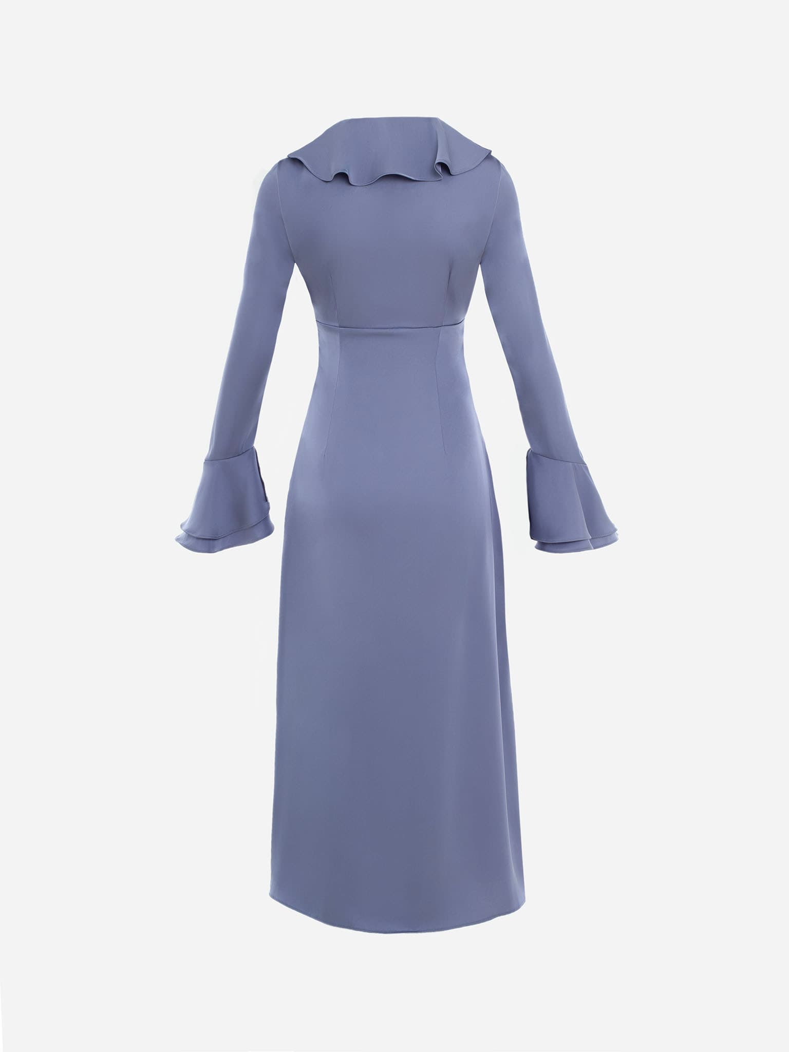 Solid Ruffle Faux Pearl Midi Dress