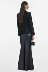 Tweed Single Breasted Tailored Collar Blazer & Satin Maxi Skirt Set