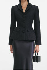Tweed Single Breasted Tailored Collar Blazer & Satin Maxi Skirt Set