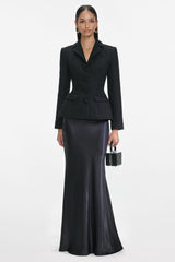 Tweed Single Breasted Tailored Collar Blazer & Satin Maxi Skirt Set