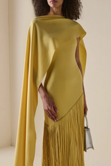 Solid Satin Tassel Maxi Dress With Cape