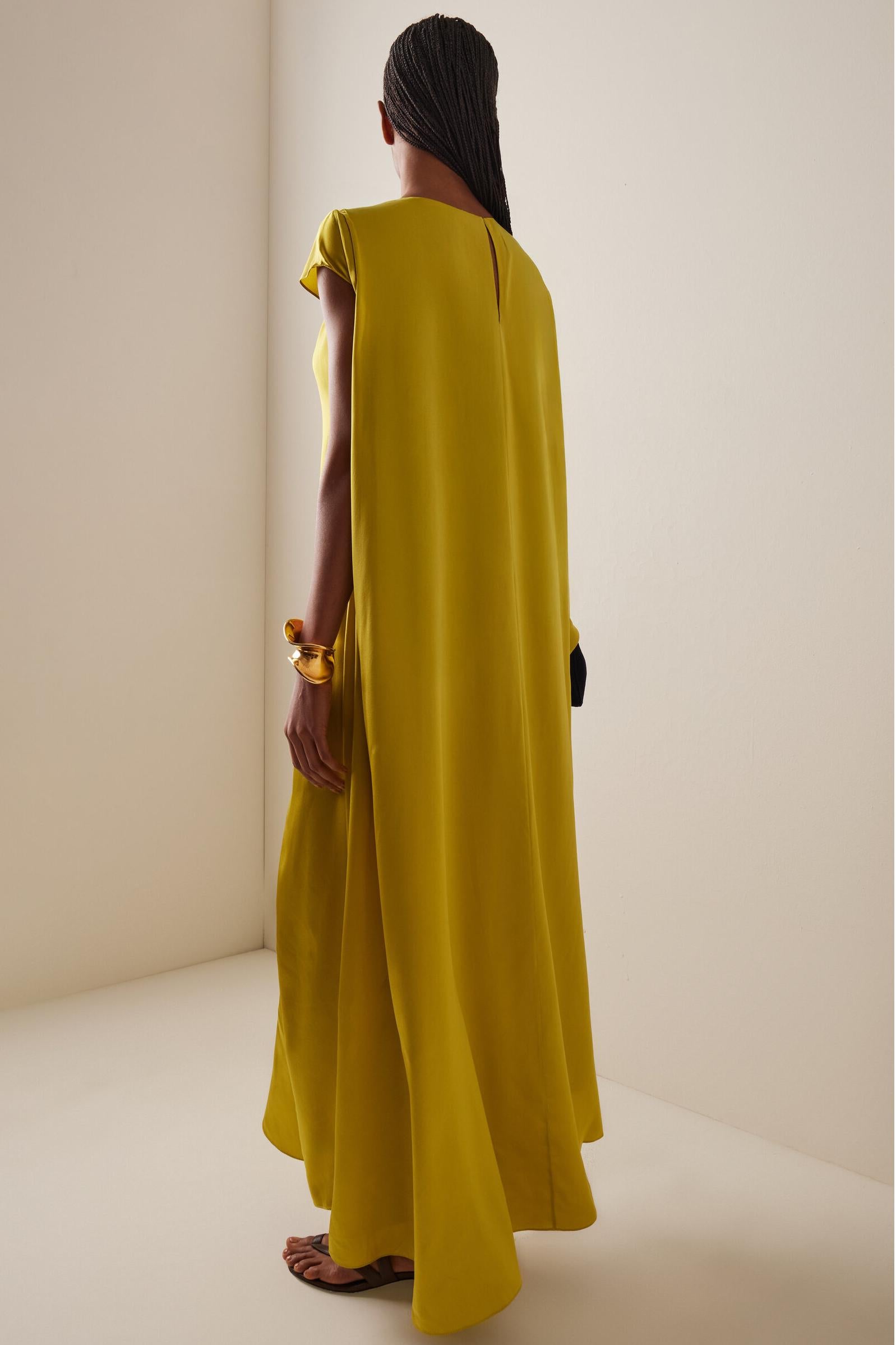 Satin Asymmetrical Sleeve Midi Dress