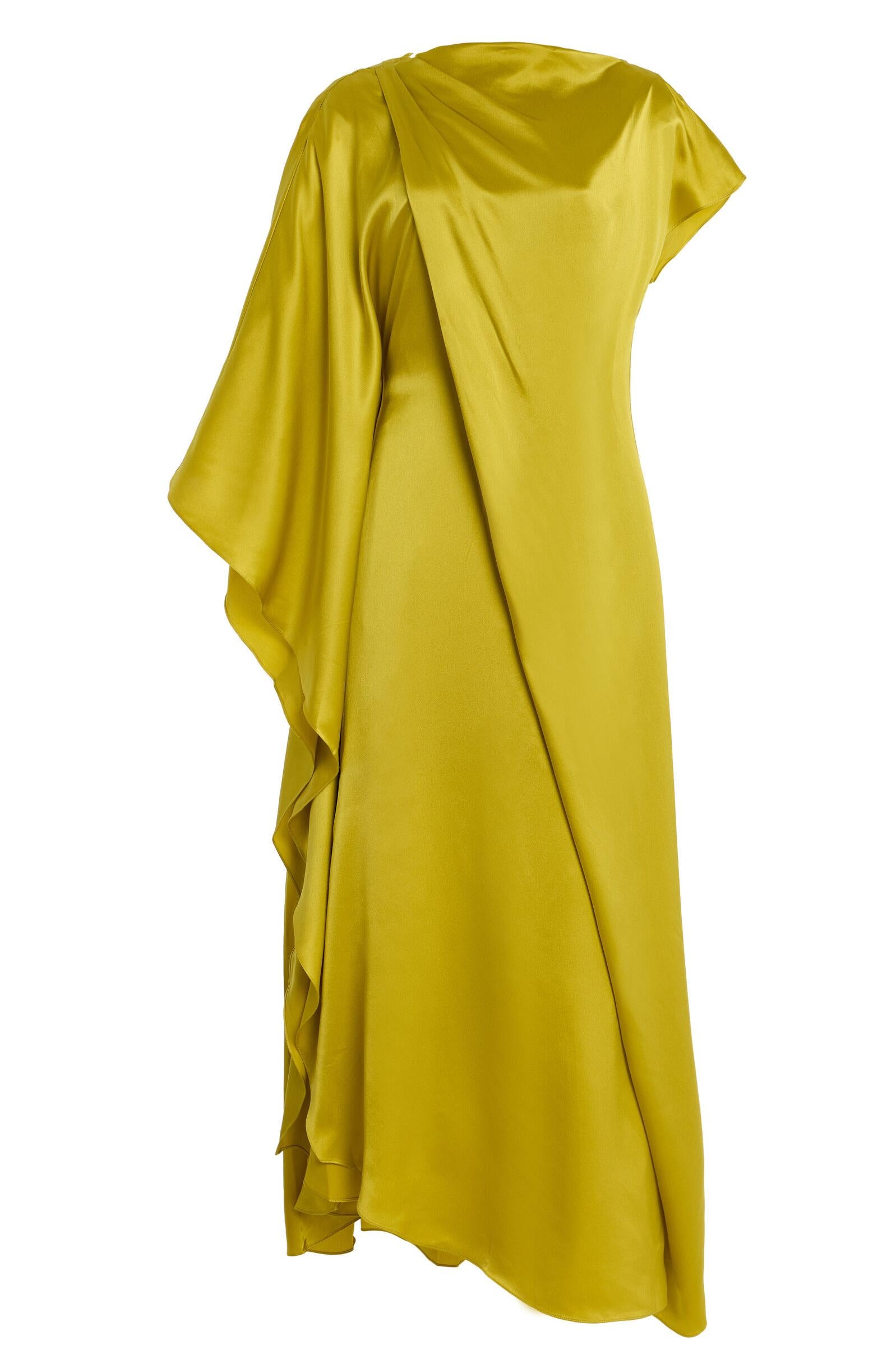 Satin Asymmetrical Sleeve Midi Dress