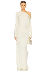 Jersey Solid One Shoulder Maxi Dress