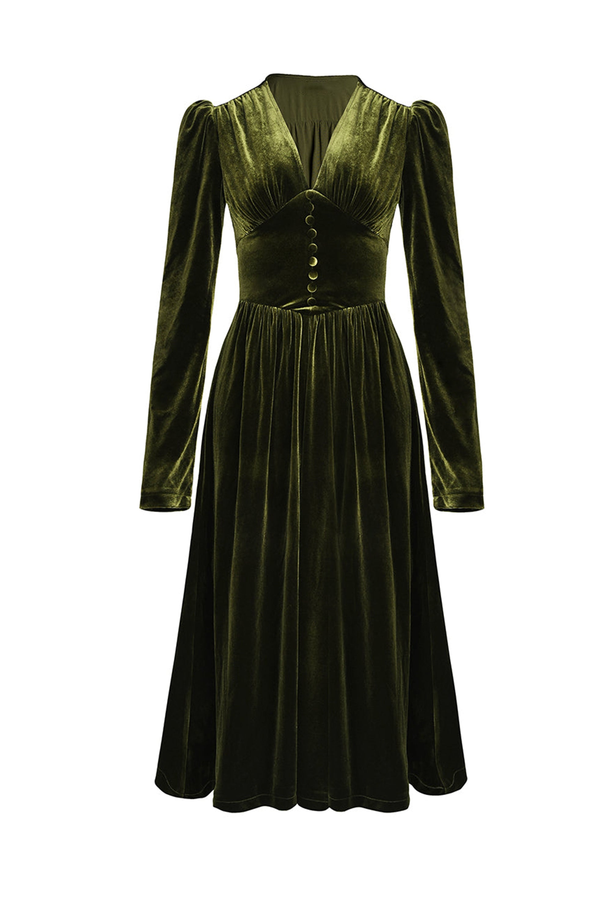 Velvet Button Long Sleeve Midi Dress