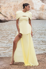 Satin Slip Top With Cape & High Waist Midi Skirt Set