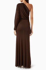 Jersey Solid One Shoulder Maxi Dress