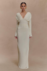 Jersey Gathering Plunge Maxi Dress