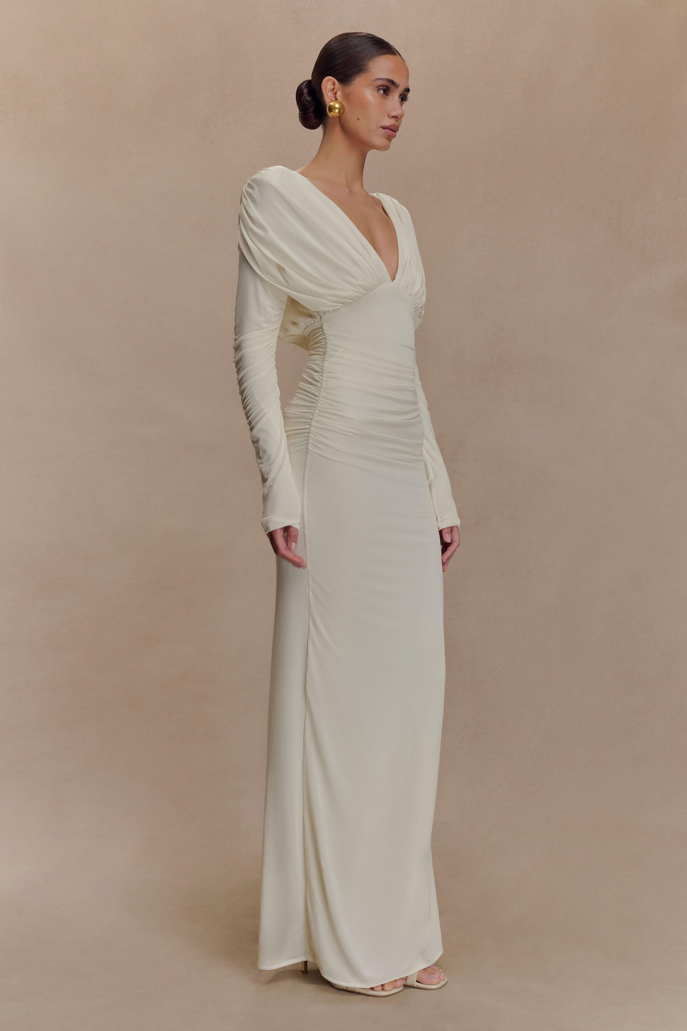 Jersey Gathering Plunge Maxi Dress
