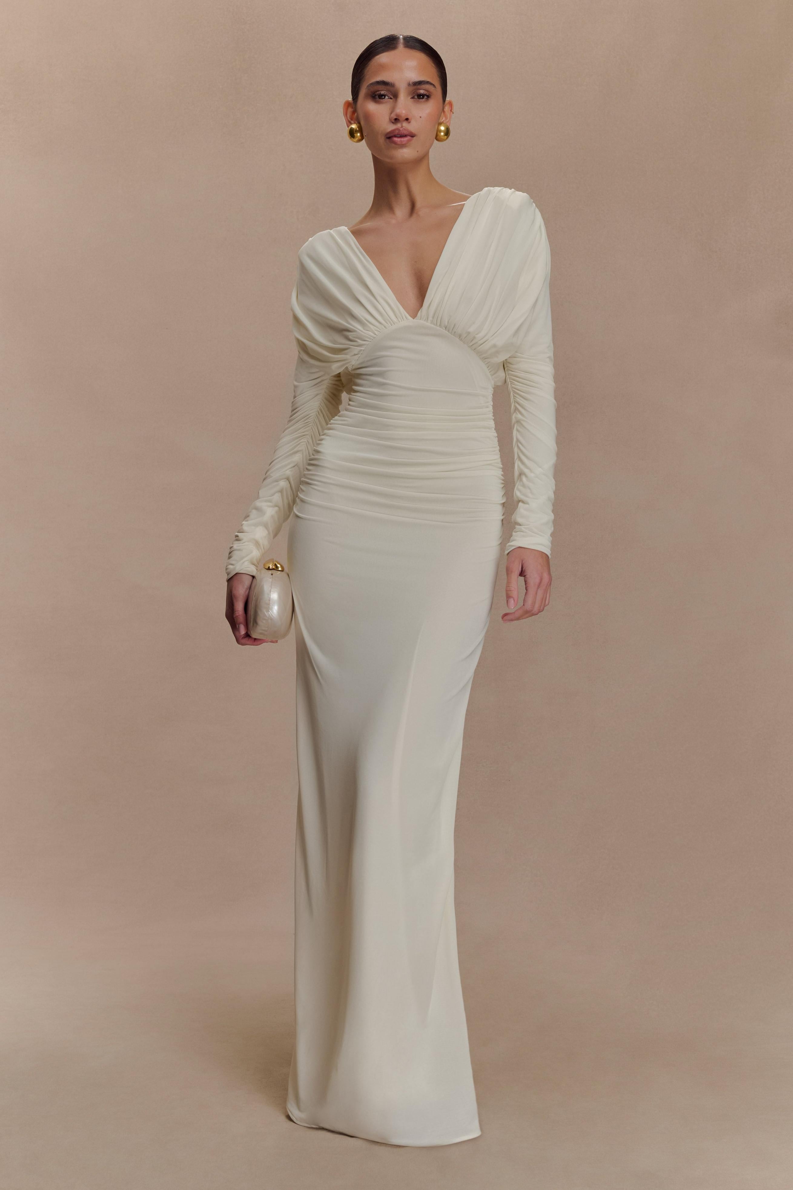 Jersey Gathering Plunge Maxi Dress