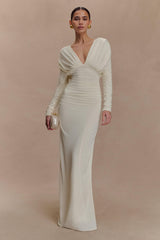Jersey Gathering Plunge Maxi Dress