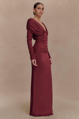 Jersey Gathering Plunge Maxi Dress