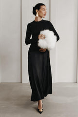 Satin Splicing Long Sleeve Maxi Dress