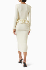 Knit Ruffle Button Top & High Waist Midi Skirt Set
