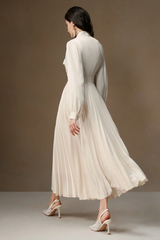 Satin Pleated Lace-Up Midi Dress
