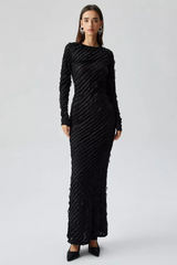 Mesh Frill Long Sleeve Maxi Dress