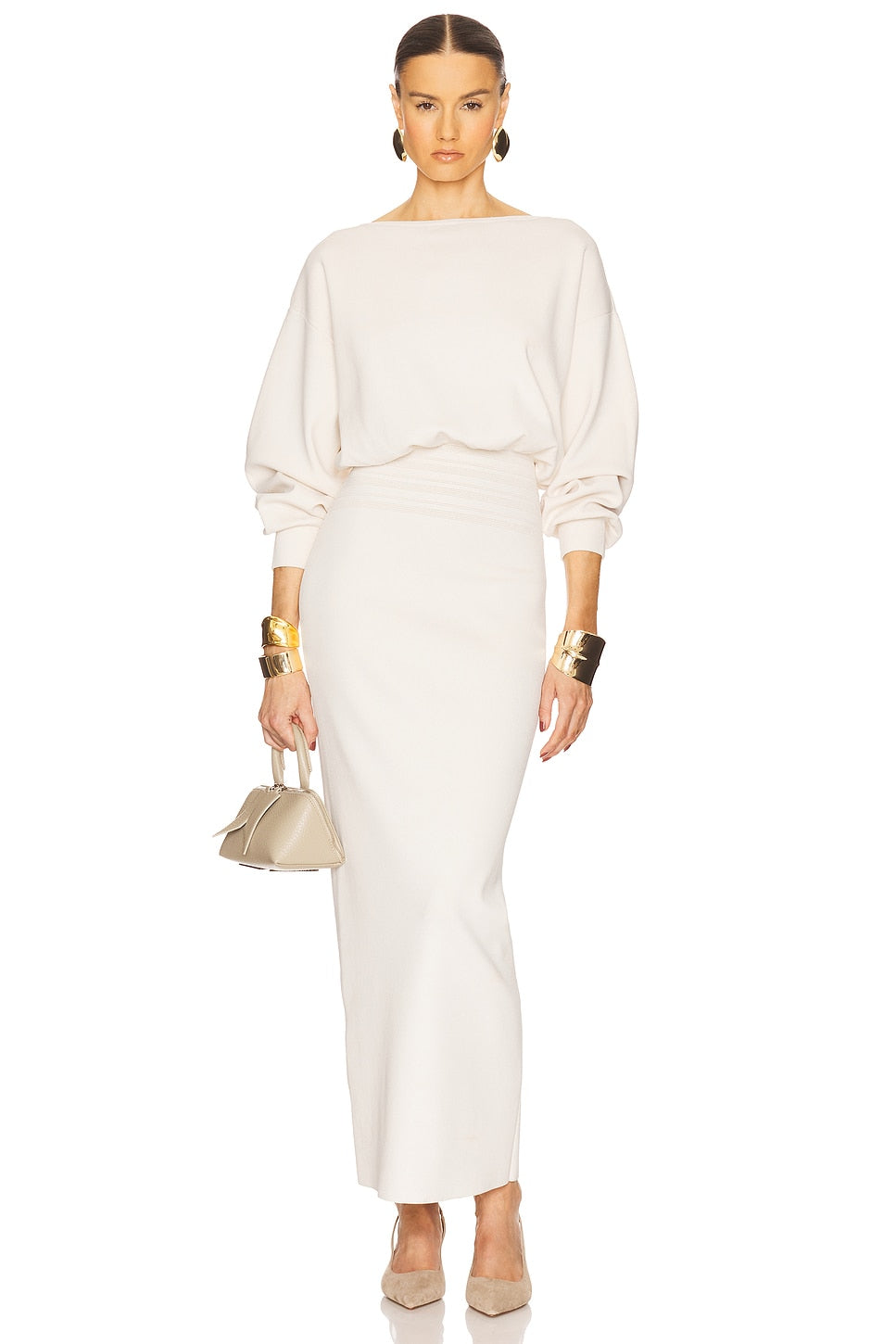 Solid Long Sleeve Slit Maxi Dress