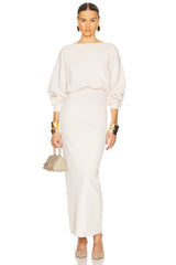 Solid Long Sleeve Slit Maxi Dress