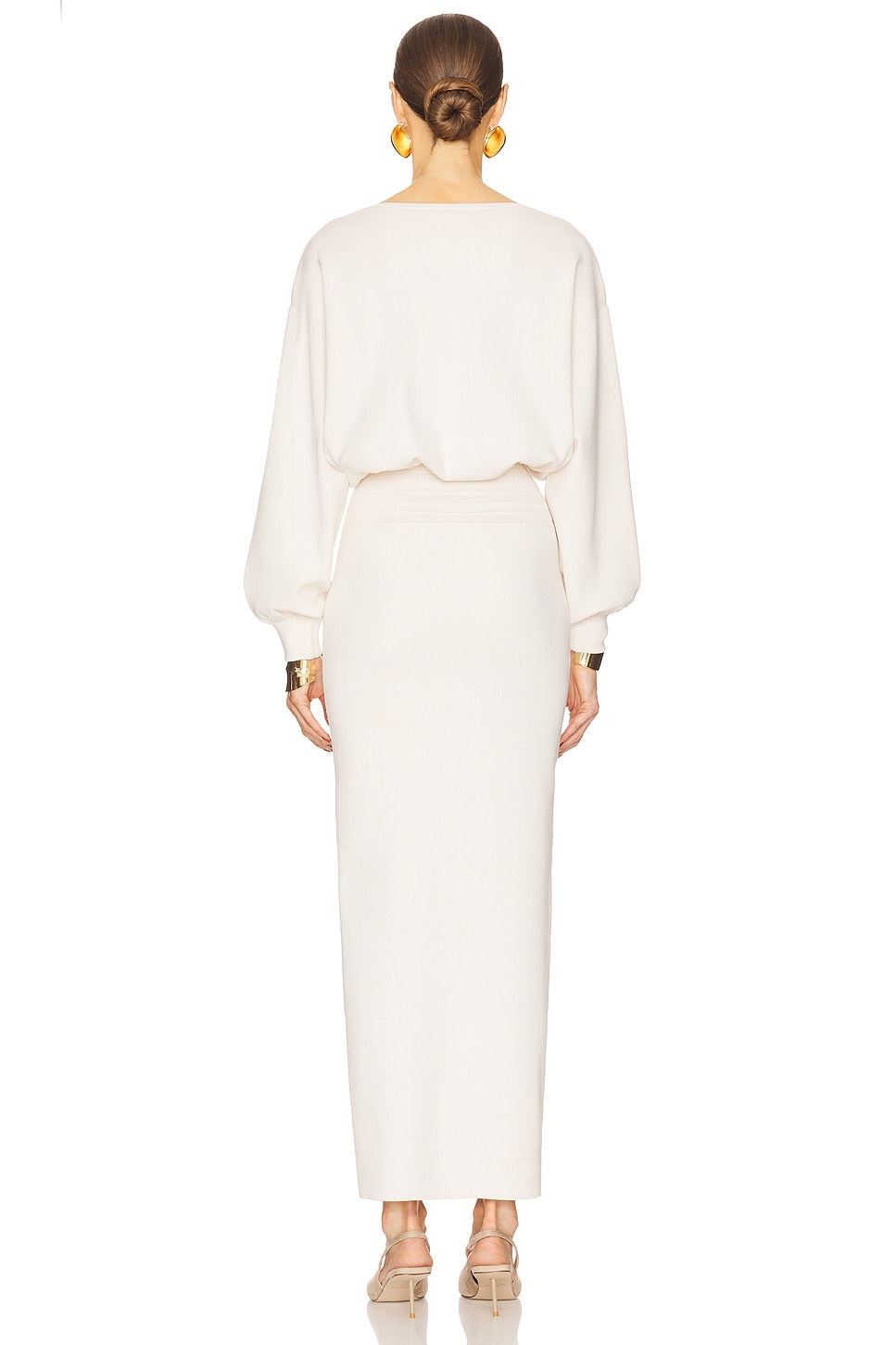 Solid Long Sleeve Slit Maxi Dress