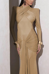 Solid Gathering Long Sleeve Maxi Dress