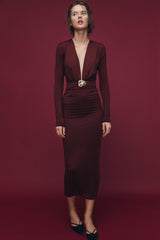 Jersey V-Neck Gathering Maxi Dress