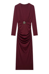 Jersey V-Neck Gathering Maxi Dress