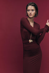 Jersey V-Neck Gathering Maxi Dress
