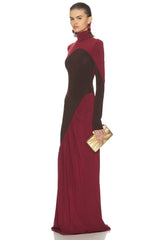 Contrast Color Long Sleeve High Neck Maxi Dress