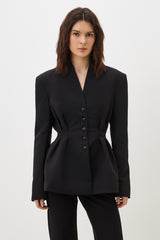 Ruched Button Blazer & Mid Waist Pants Set
