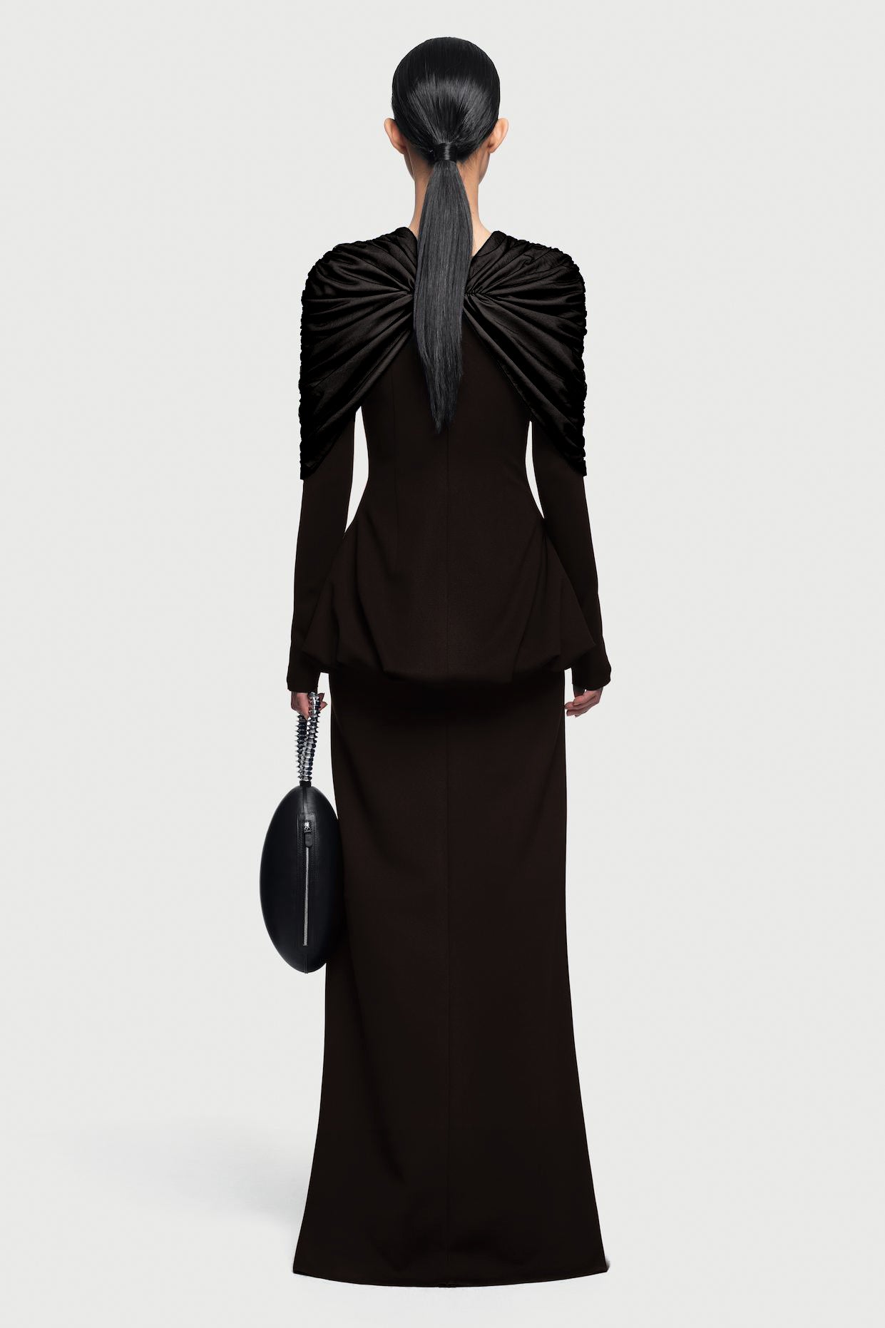 Gathering Long Sleeve Top & High Waist Maxi Skirt Set