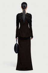 Gathering Long Sleeve Top & High Waist Maxi Skirt Set