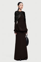 Gathering Long Sleeve Top & High Waist Maxi Skirt Set