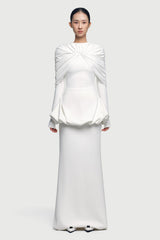 Gathering Long Sleeve Top & High Waist Maxi Skirt Set