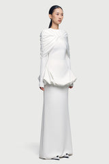Gathering Long Sleeve Top & High Waist Maxi Skirt Set
