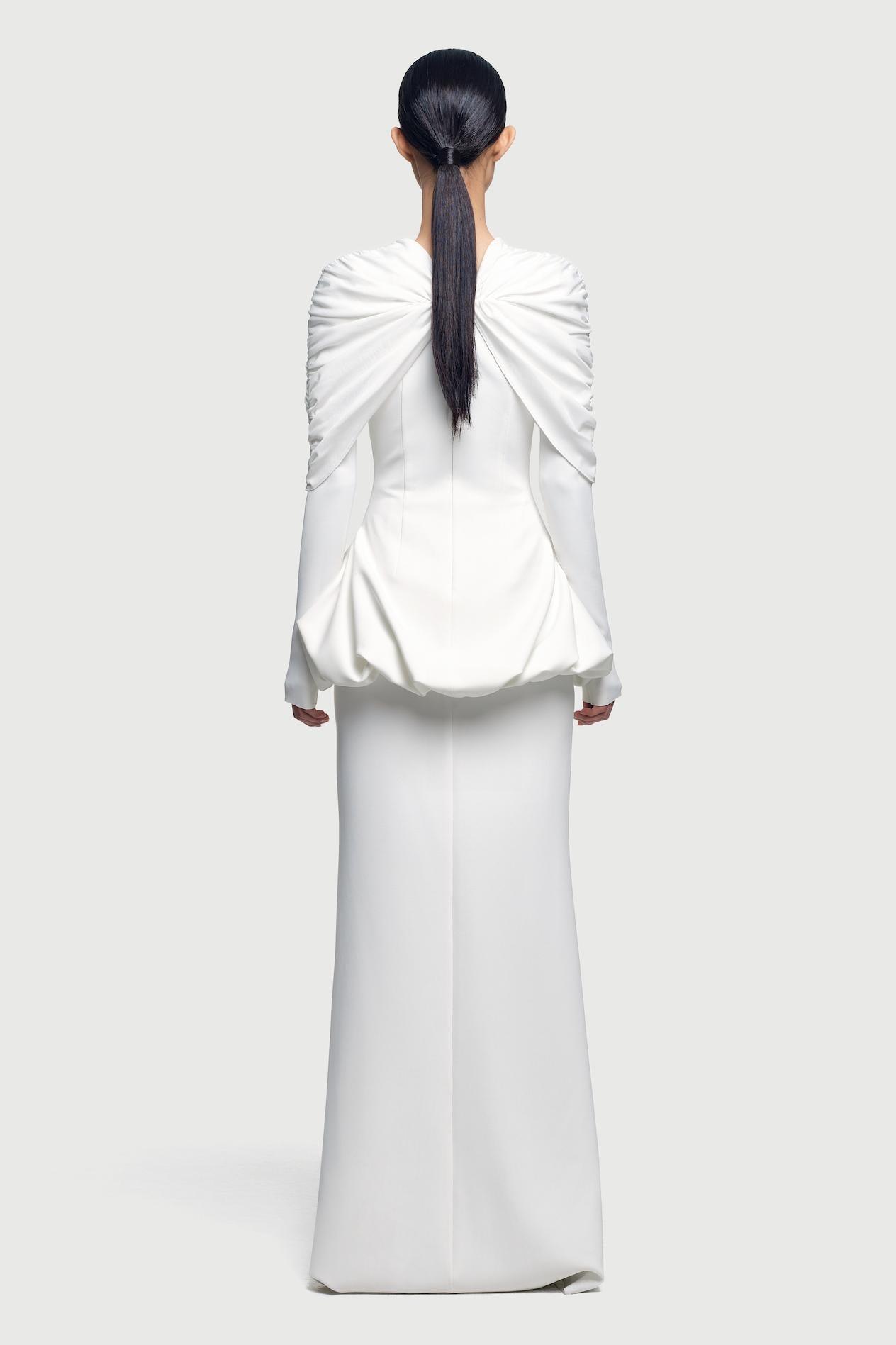 Gathering Long Sleeve Top & High Waist Maxi Skirt Set