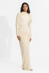 Jersey Chiffon Gathering Maxi Dress