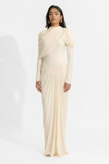 Jersey Chiffon Gathering Maxi Dress