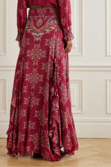 Paisley Print Top & High Waist Frill Maxi Skirt Set