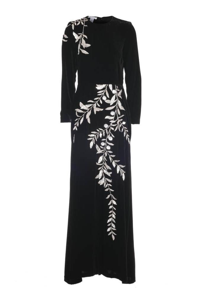 Sequin Embroidered Long Sleeve Midi Dress