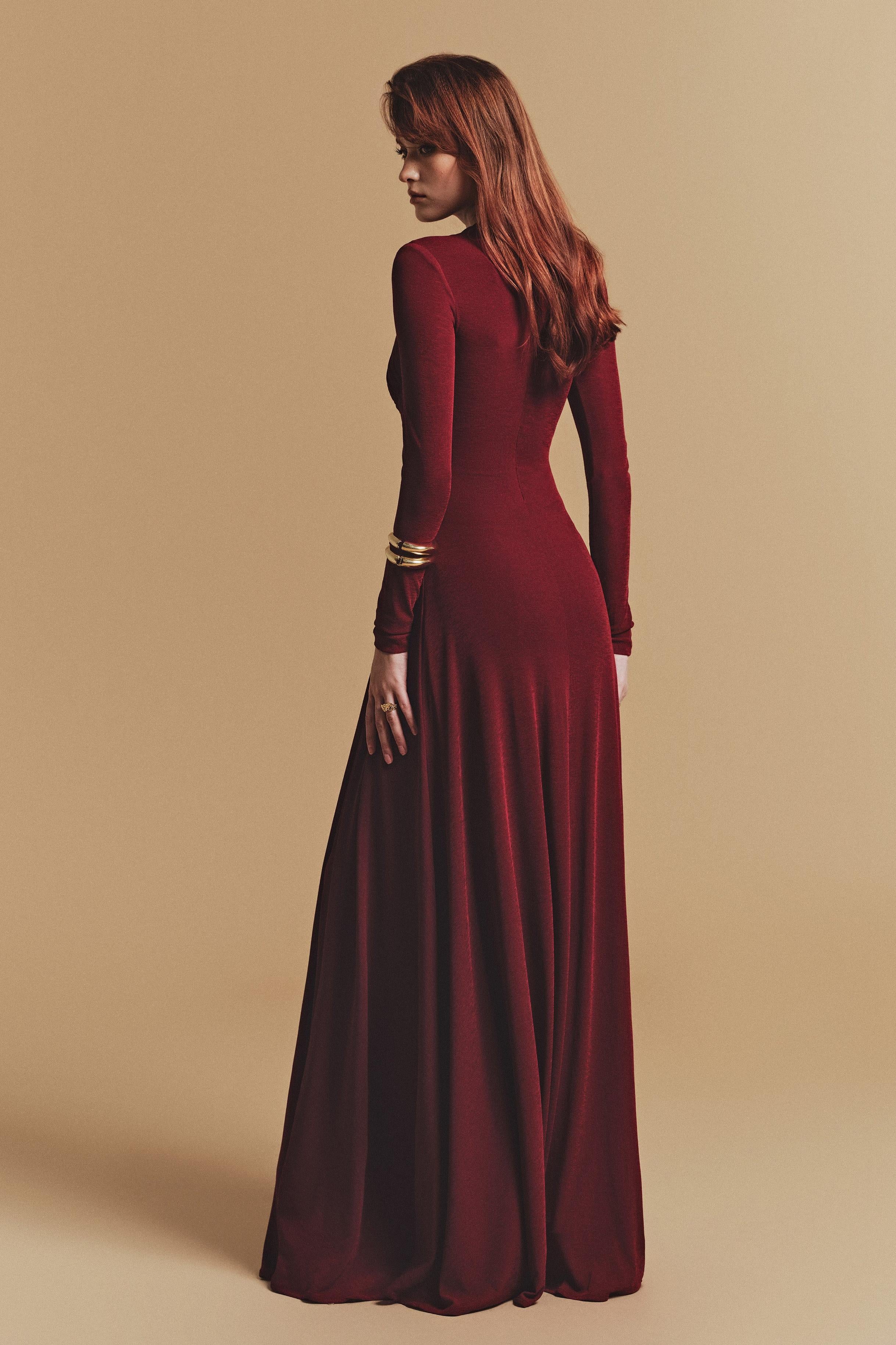 Jersey Gathering Asymmetrical Neck Maxi Dress