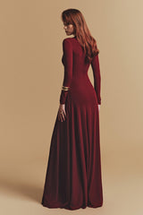 Jersey Gathering Asymmetrical Neck Maxi Dress