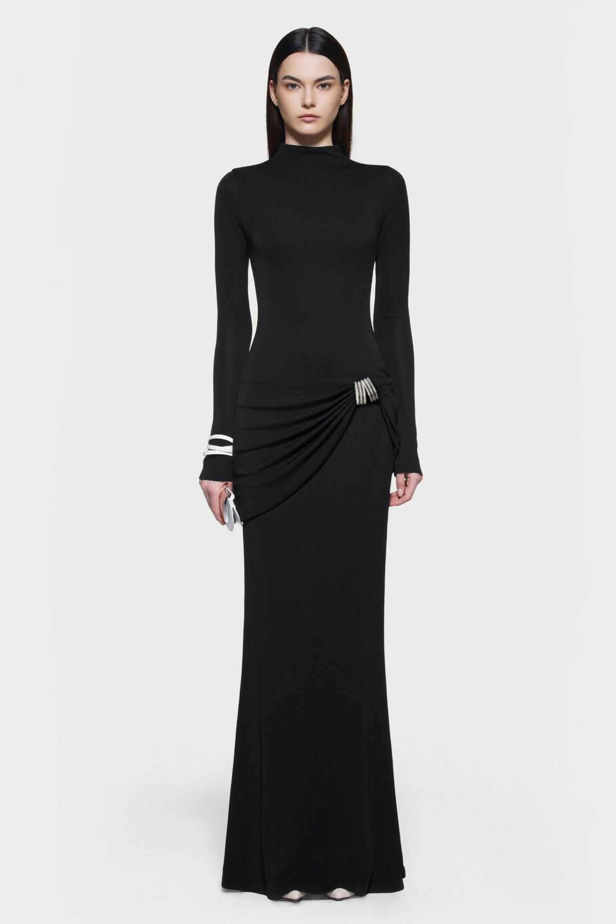 Jersey Metal Decorations Long Sleeve Maxi Dress