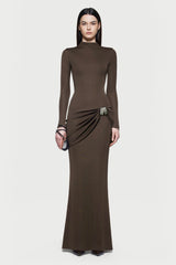 Jersey Metal Decorations Long Sleeve Maxi Dress