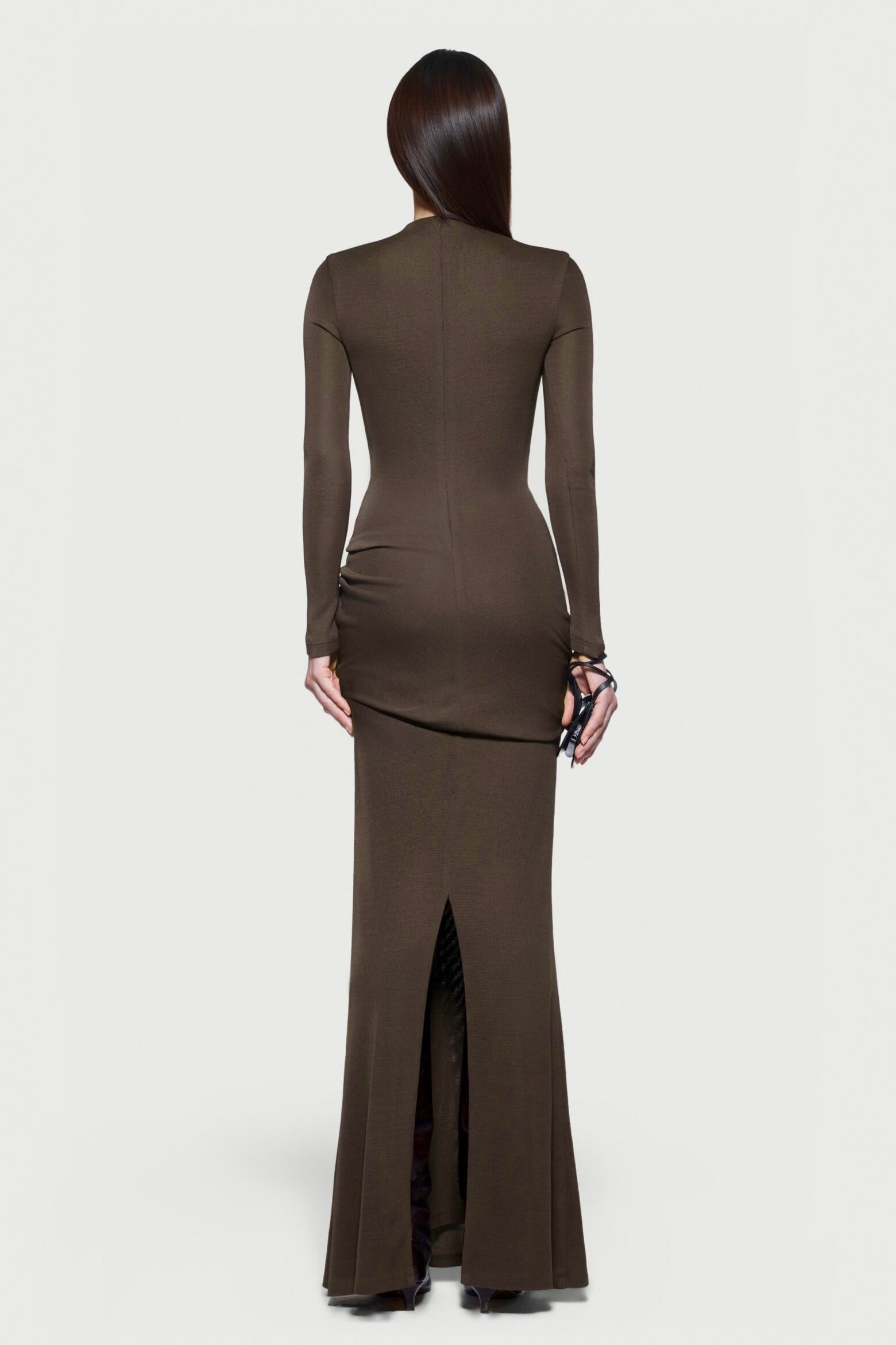 Jersey Metal Decorations Long Sleeve Maxi Dress