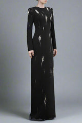 Nail Bead Embroidery Long Sleeve Maxi Dress