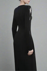 Nail Bead Embroidery Long Sleeve Maxi Dress